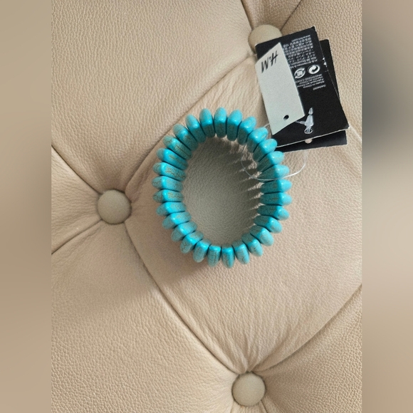 H&M Turquoise Aqua Beaded Stretching Wide Bangle Bracelet - Picture 2 of 3